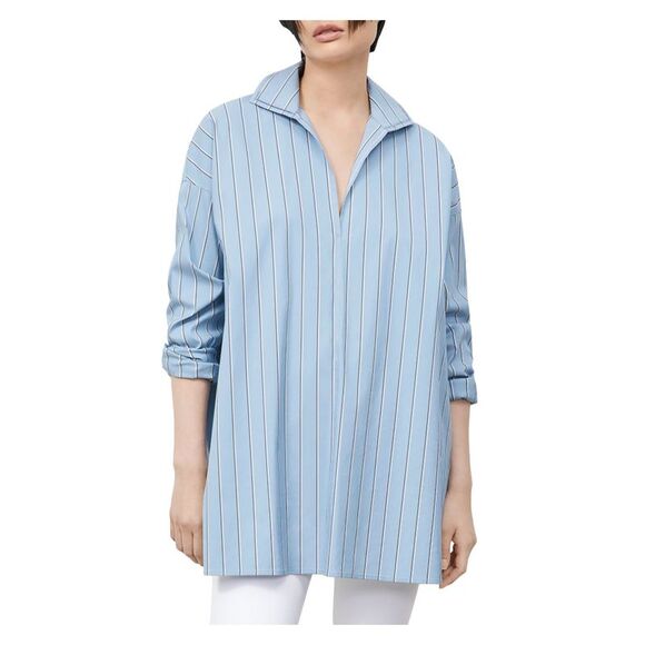 LAFAYETTE 148 Womens Blue Striped Long Sleeve Collared Tunic Top S